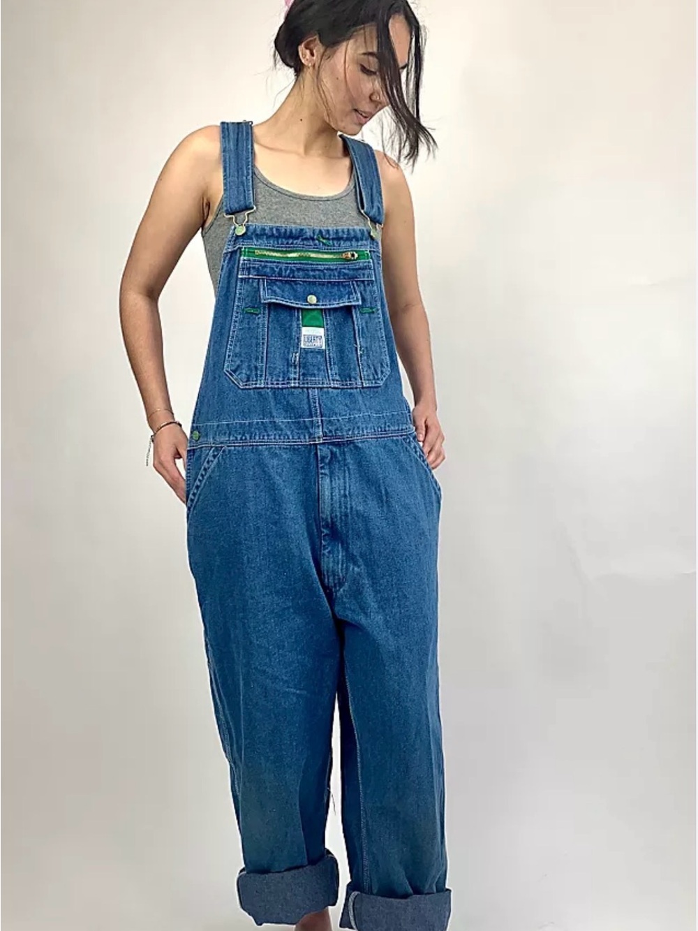 Liberty Blue Denim Women's Overalls with Green Trim
